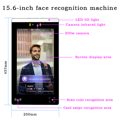 15.6 Inch Customized Biometric Facial Recognition Time Attendance System with QR Punch Card Network Access Control OEM Supported